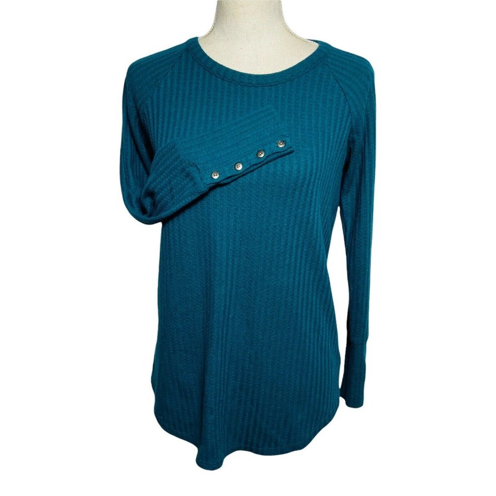 Chaser Women Teal Blue Small Long Sleeve Crew Waff